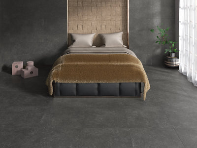 grain stone black tile bedroom