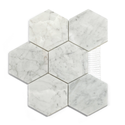White Carrara Polished 4" Hexagon Mosaic bathroom tiles walls
