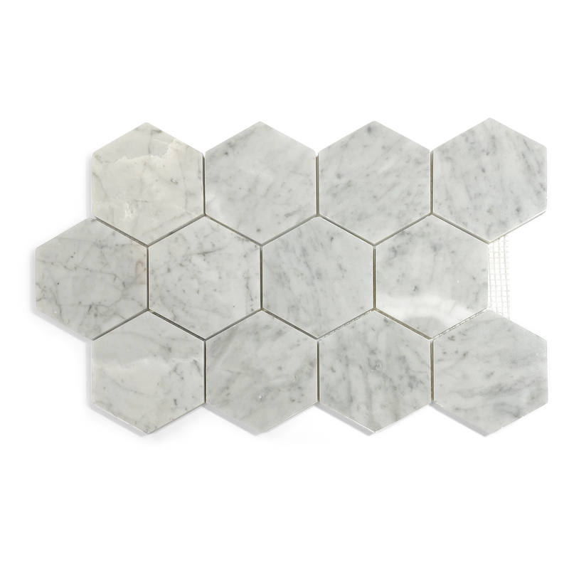 White Carrara Polished 4" Hexagon Mosaic living room tiles walls