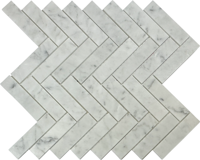 White Carrara Honed 1" X 4" Herringbone