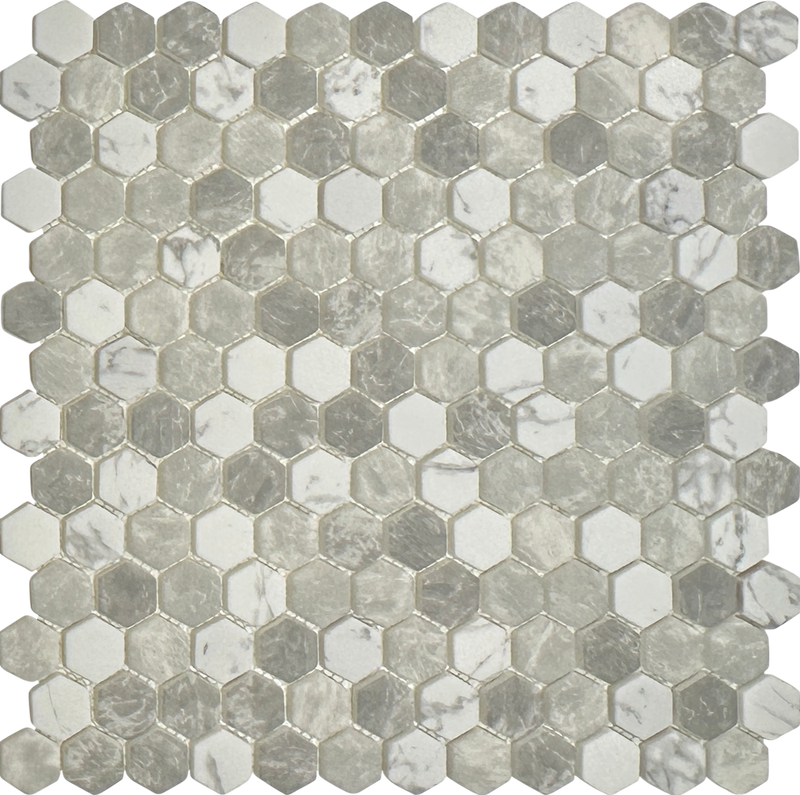 1" Light Marble Hexagon Mosaic