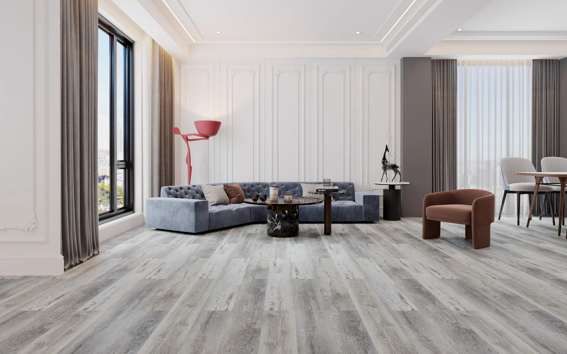 avalon luxury vinyl plank light grey wood living room