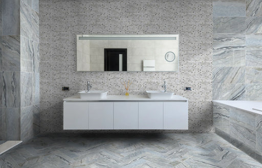 blue valley marble bathroom herringbone floor 3" x 12" tiles