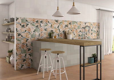 botanic warm porcelain tile kitchen