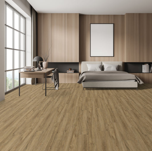 brushed oak medium brown luxury vinyl plank flooring for the bedroom