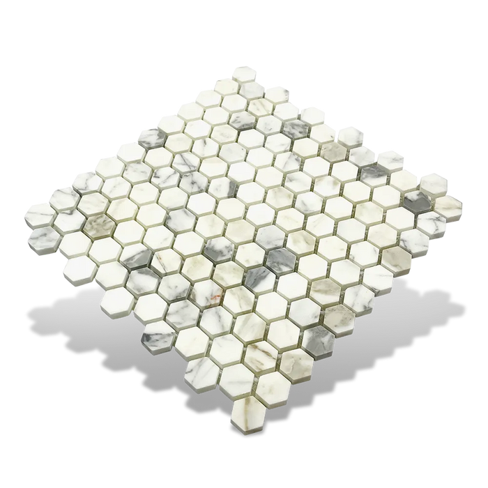 Calacatta Gold 1" x 1" Hexagon bathroom tiles wall