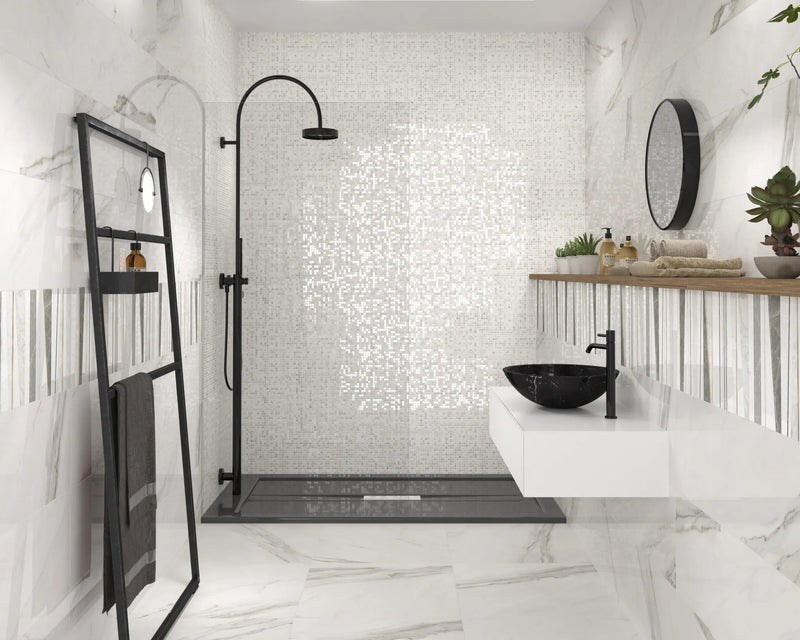 calacatta superwhite ceramic bathroom floor and wall tile