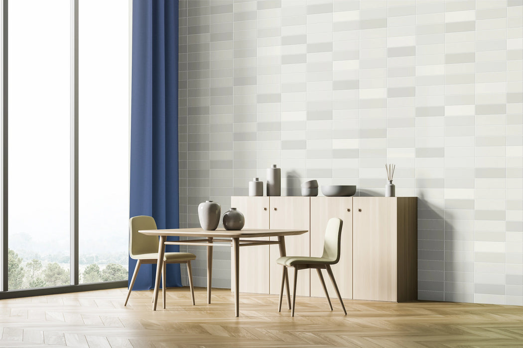 Chalky artic and white wall tiles