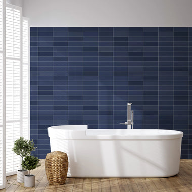 chalky deep blue bathroom wall tile