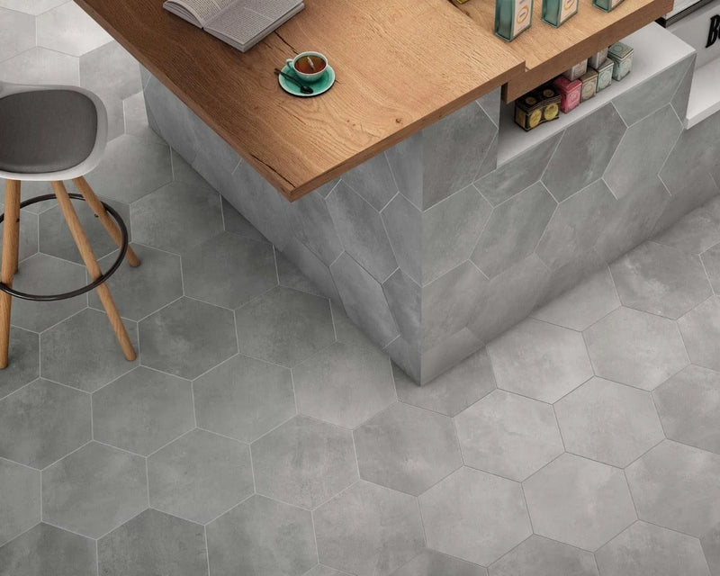 hexagon bloom grey bathroom tiles wall