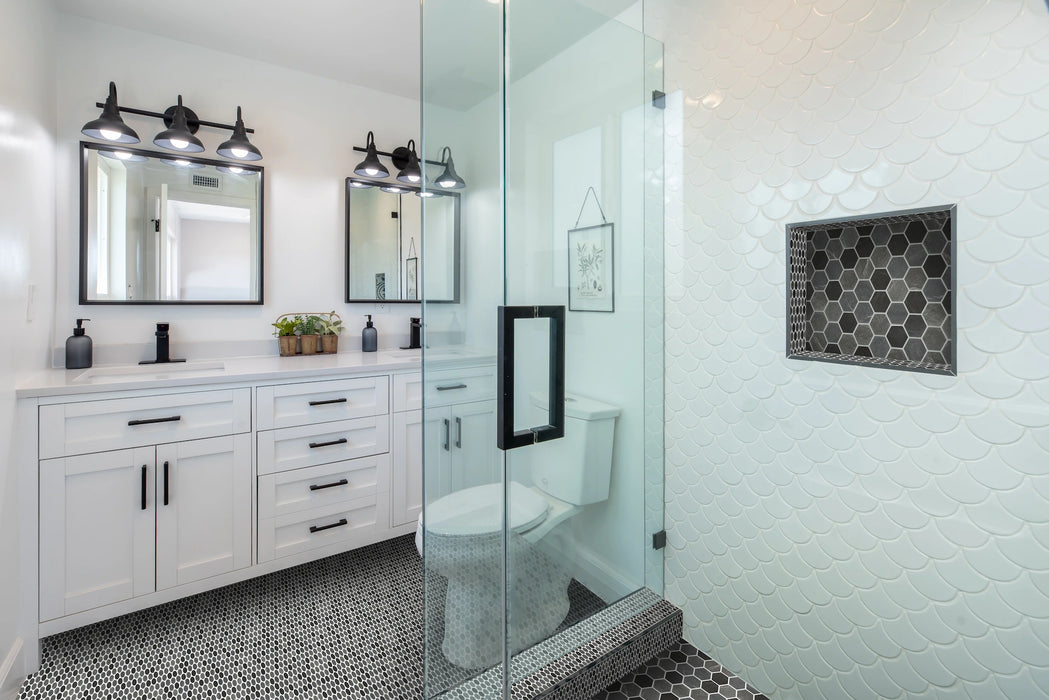 dark marble Oval Recycled Glass Mosaics bathroom floor tile