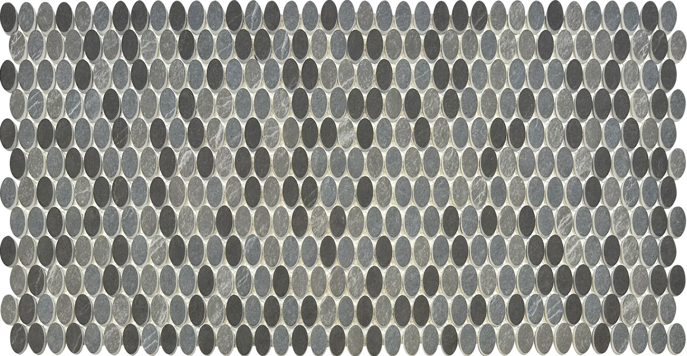 dark marble oval recycled glass mosaics kitchen wall tile