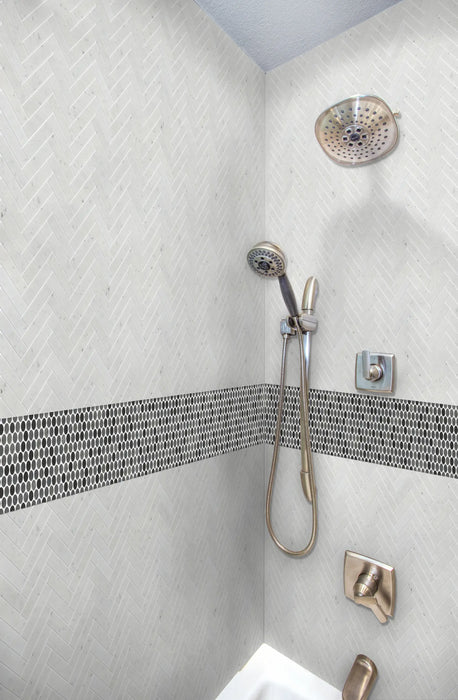 dark marble Oval Recycled Glass Mosaics shower tile