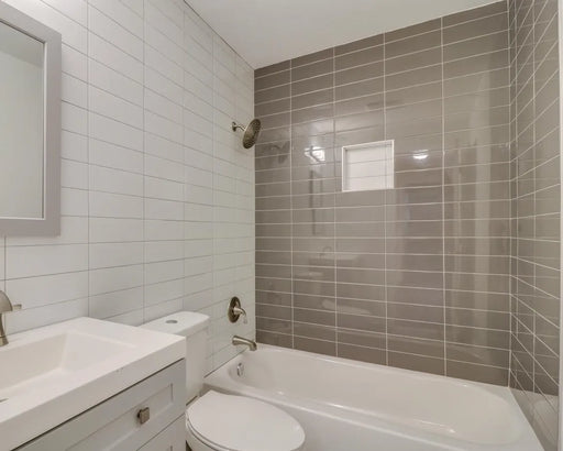 glossy subway porcelain wall tile in white and gray for bathroom 