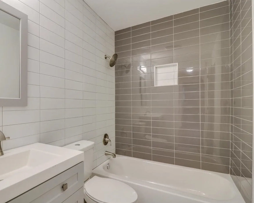 glossy subway porcelain wall tile in white and gray for bathroom 