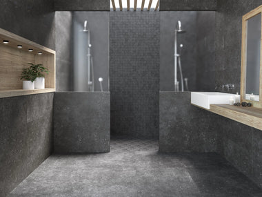 Grain stone black bathroom floor and wall tiles 