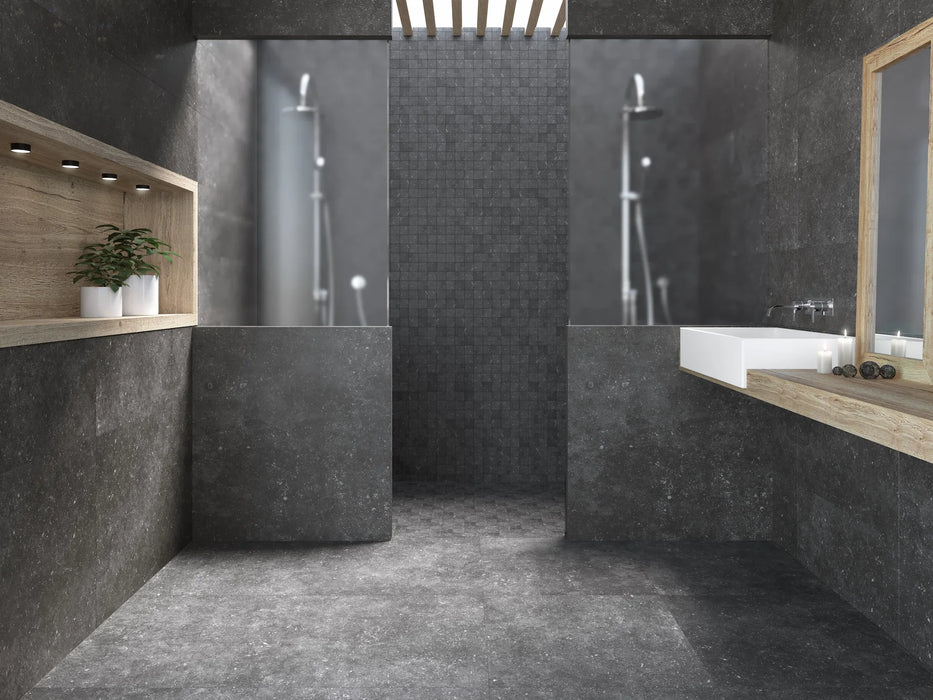 Grain stone black bathroom porcelain floor and wall tiles 