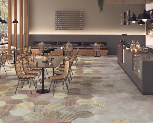 hexagon bloom grey porcelain tiles floor