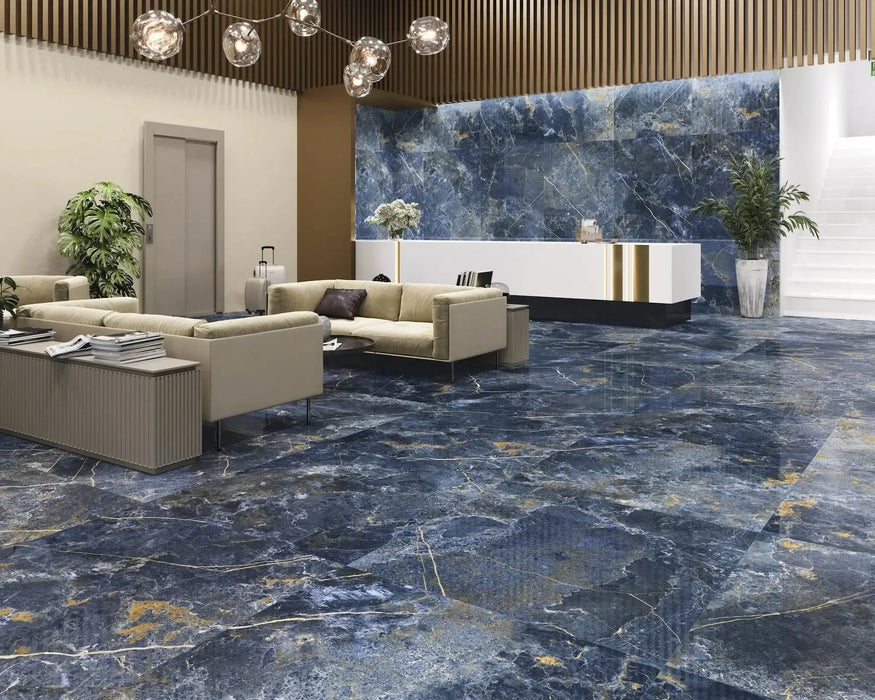 Icaro Blue Pulido Porcelain Floor and Wall Tile high traffic area