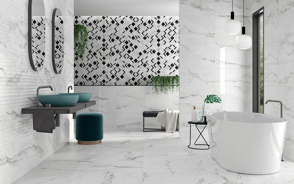 Insignia White Marble matte tiles wall and floor in the bathroom