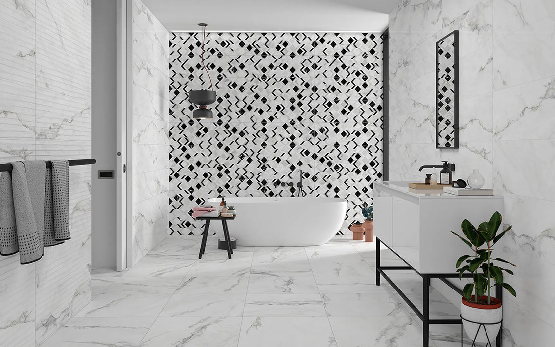 insignia white marble matte finish porcelain grey veins bathroom floor wall tiles