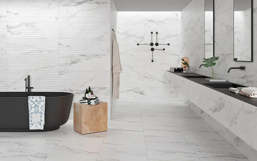 insignia white marble matte finish porcelain grey veins bathroom tiles