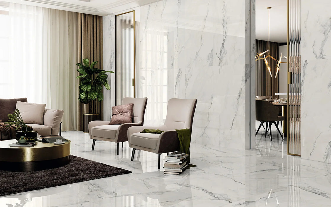 insignia white marble matte finish porcelain grey veins dining room tiles