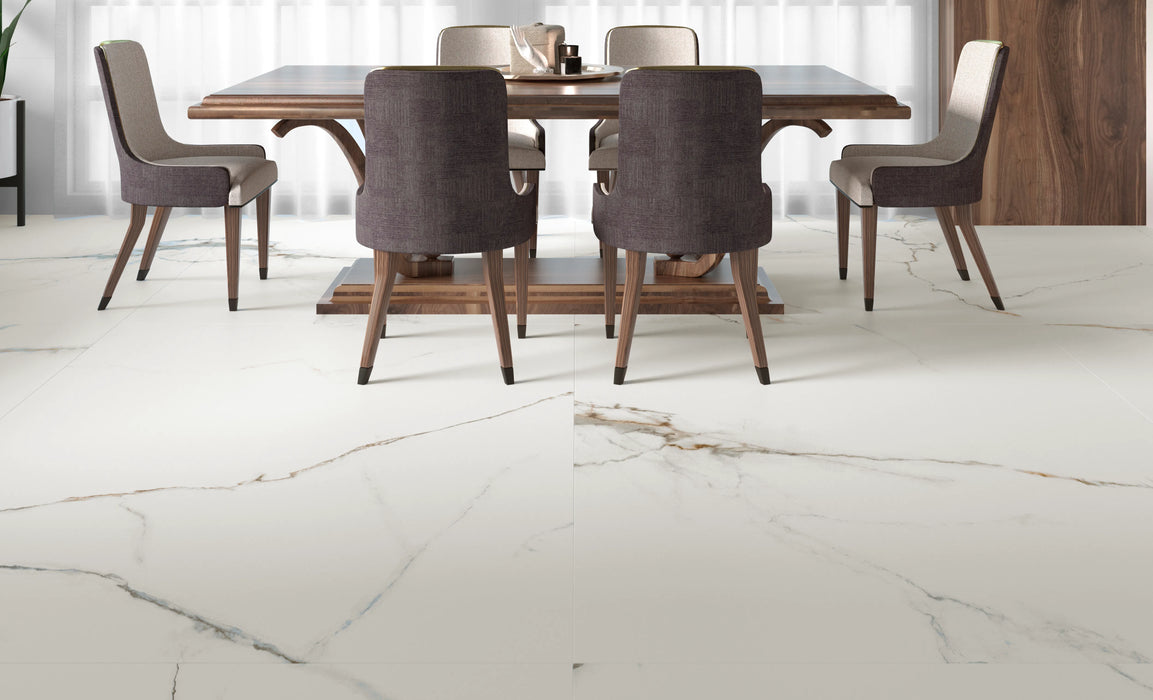 Lance white with veins tiles wall