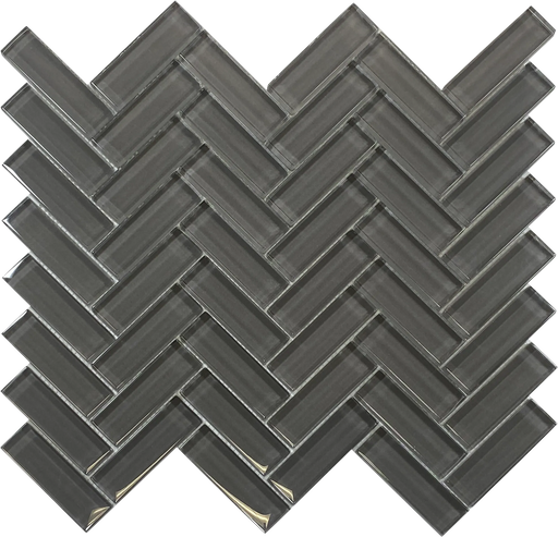 mini glass herringbone charcoal wall tiles