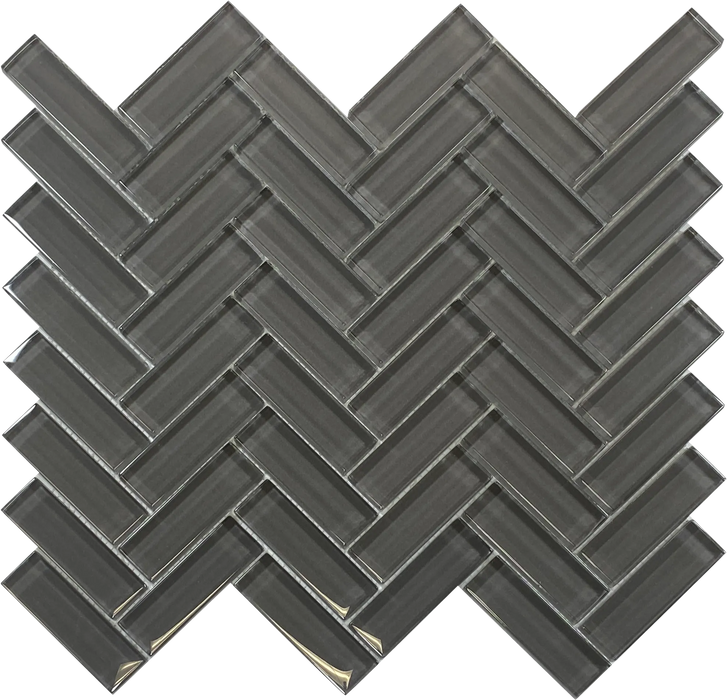 mini glass herringbone charcoal wall tiles