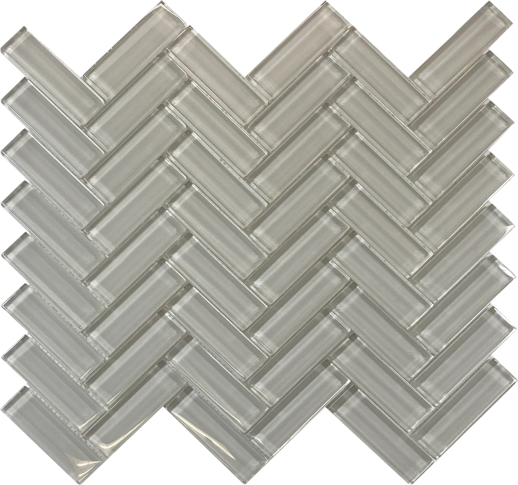 mini glass herringbone cream wall tiles