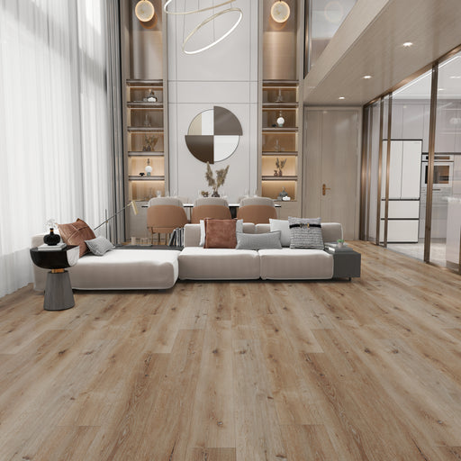 natural oak brown wood luxury vinyl plank living room flooring