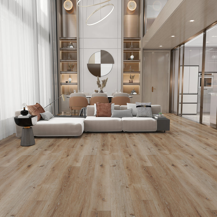 natural oak brown wood luxury vinyl plank living room flooring