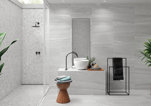 North Mosaic gray porcelain shower tiles wall and floor