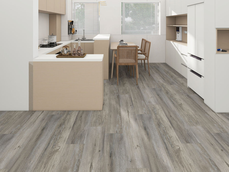 placid cabin wooden grey lvp flooring dining room