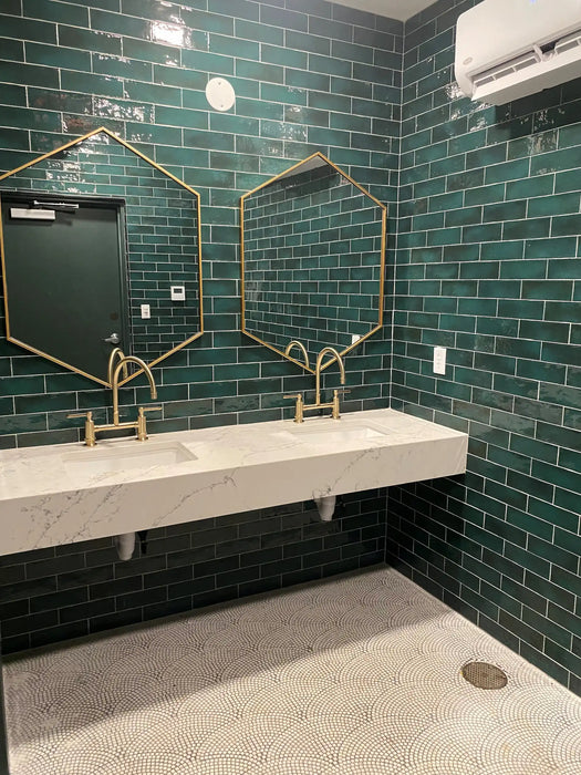 recycled glass fan mosaic public bathroom floor tile