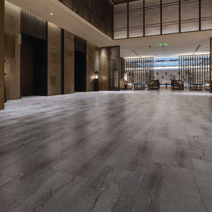 river stone grey lvt plank 18x36 inch reception floor tile