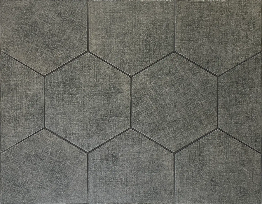 shaded hexagon porcelain floor tiles with cross hatching design