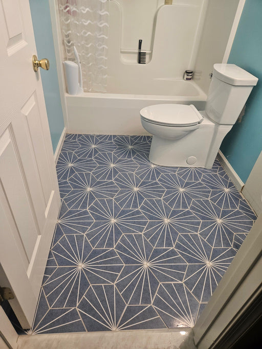 spring hexagon denim porcelain kitchen floor tile