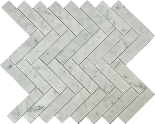 White Carrara Honed 1" X 4" Herringbone marble tiles