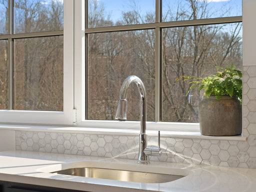 White Carrara Honed 2" Hexagon Mosaic kitchen tiles wall