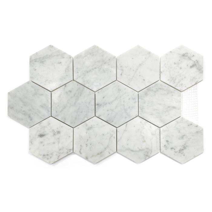 White Carrara Honed 4" Hexagon Mosaic white floor and wall tiles