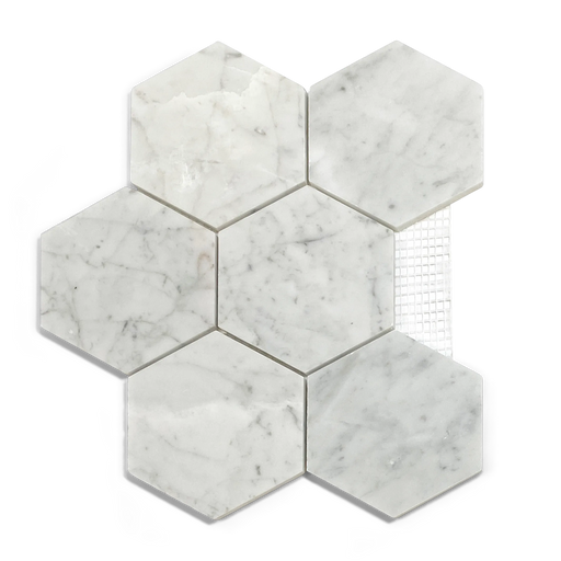 White Carrara Polished 4" Hexagon Mosaic bathroom tiles walls