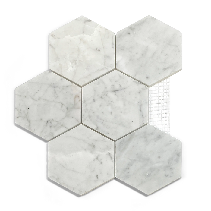 White Carrara Polished 4" Hexagon Mosaic bathroom tiles walls