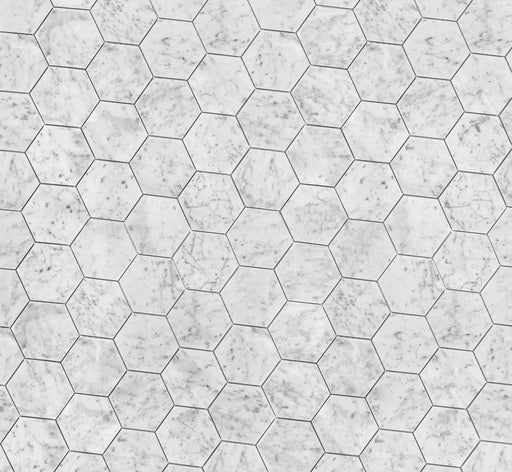 White Carrara Polished 4" Hexagon Mosaic tiles walls