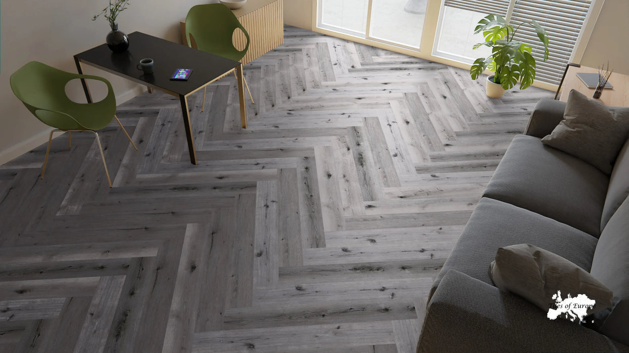 zinc luxury vinyl plank herringbone pattern flooring